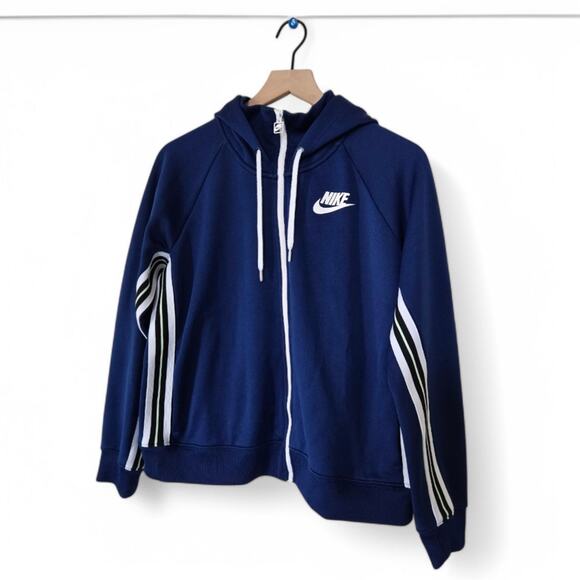 Nike Track Jacket Full Zip Hoodie Size Large Blue White Black Stripe Soccer - Picture 2 of 8